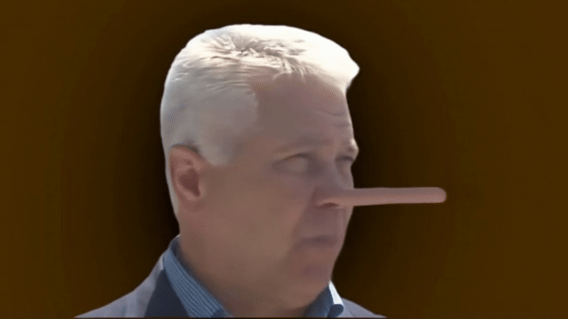 Councilman Jack Burrell depicted with a long nose, suggesting insincerity regarding Fauxhope sewer upgrades - Animated